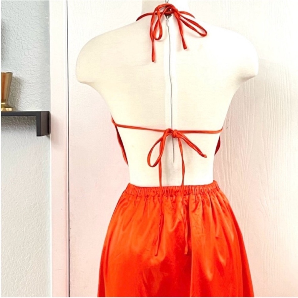 STAUD Georgia Halterneck Cotton-Blend
Poplin Orange Maxi Dress Size XS - Picture 7 of 14
